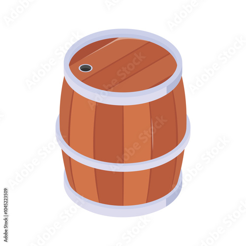 An isometric icon of wine cask, wooden barrel vector design