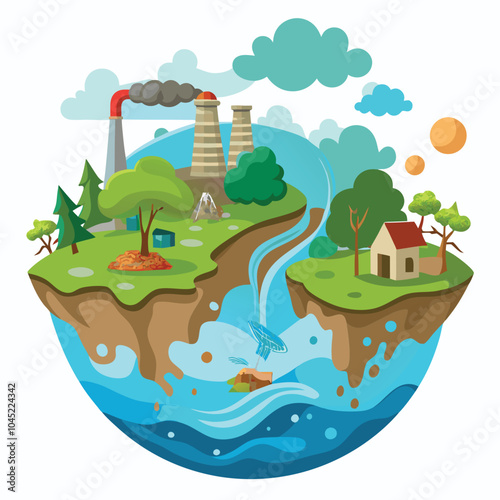 Water Pollution vector illustration isolated on a white background