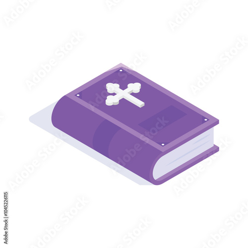 Plus sign on a book, christianity book in isometric style