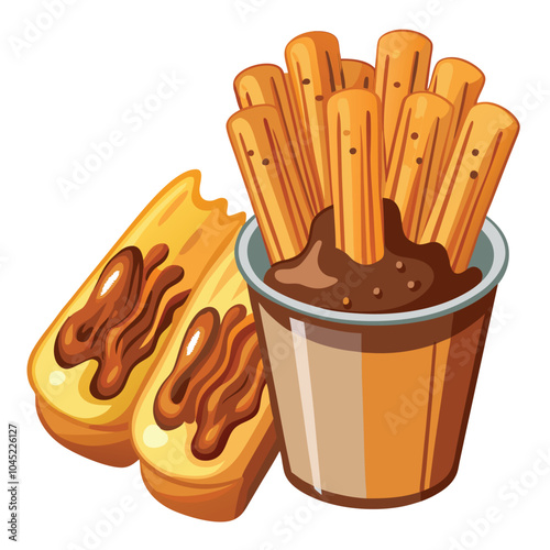 Chocolate sauce with churros vector illustration isolated on a white background