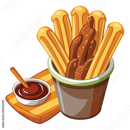 Chocolate sauce with churros vector illustration isolated on a white background