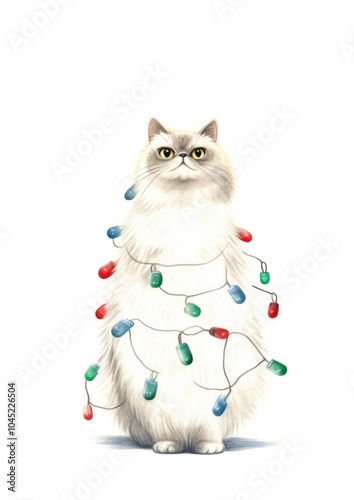 A grey cat wearing christmas lights cartoon mammal animal. photo