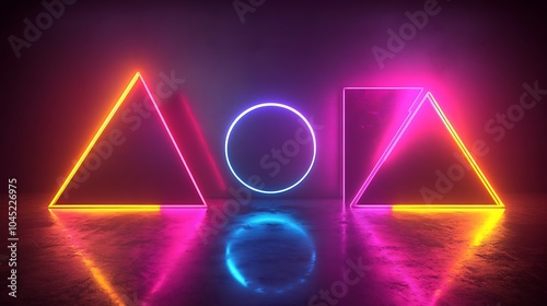Wallpaper Mural Abstract neon geometric shapes featuring squares triangles and circles in bright colors Torontodigital.ca