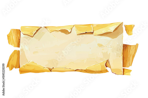 Torn piece of craft paper tape with rough edges, isolated on a white background. photo