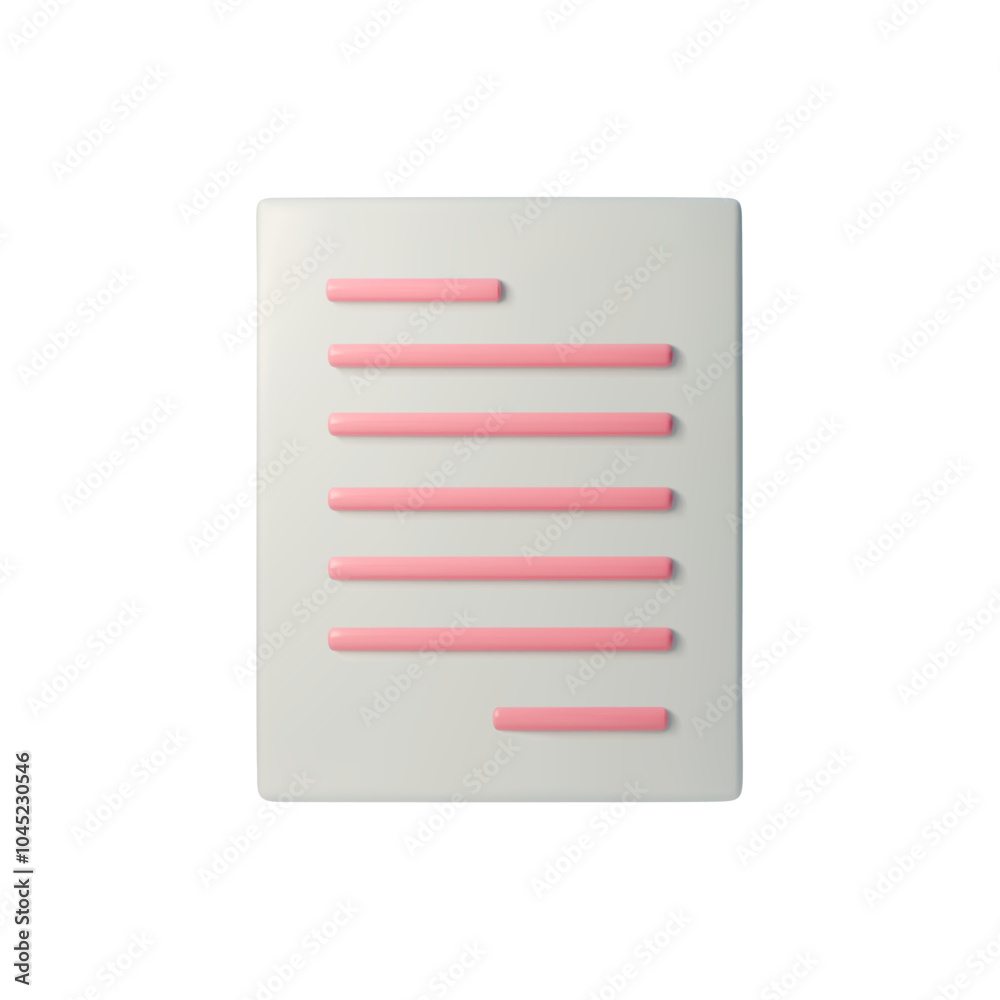 3D vector illustration of a white rectangular object with pink stripes symbolizing text. A minimalist design suitable for document concepts, messages, interfaces, and infographics 3D vector illustration of a white rectangular object with pink stripes symbolizing text. A minimalist design suitable for document concepts, messages, interfaces, and infographics