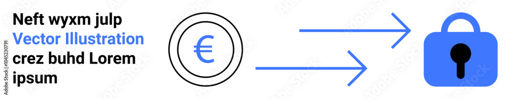 Euro symbol in a circle with arrows pointing to a blue lock icon representing security. Ideal for finance, online transactions, digital security, banking, cryptocurrency. Banner for landing page Euro symbol in a circle with arrows pointing to a blue lock icon representing security. Ideal for finance, online transactions, digital security, banking, cryptocurrency. Banner for landing page