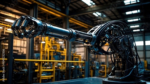 Precision in Steel: Robotic Arm Silhouette in Industrial Setting