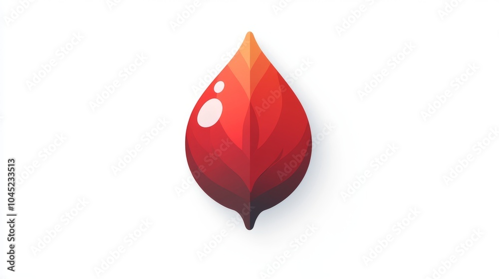 Obraz premium A vibrant red leaf with gradient shades of orange and deep red, set against a clean white background.