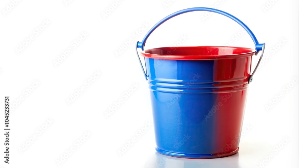Forced perspective empty red and blue bucket isolated on white background Forced perspective empty red and blue bucket isolated on white background