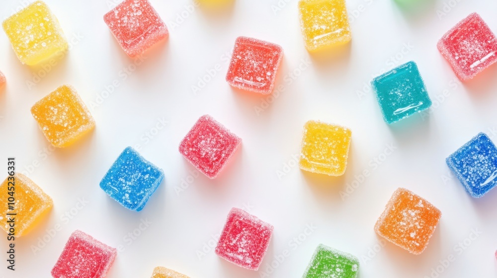 Bright jelly candies in rainbow colors displayed on a white background, each piece offering a fun and sugary texture. Bright jelly candies in rainbow colors displayed on a white background, each piece offering a fun and sugary texture.