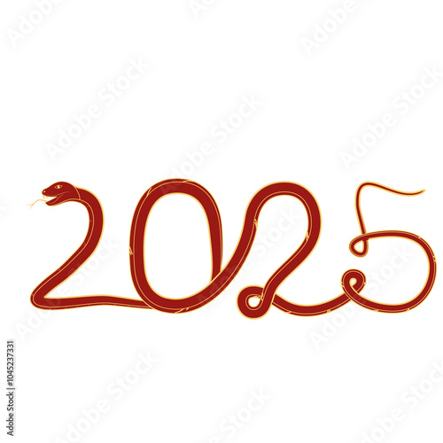 Chinese 2025 Red and Gold Contour New Year Numeric. Zodiac Asia Snake