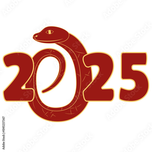 Chinese 2025 Red and Gold Contour New Year Numeric. Zodiac Asia Snake