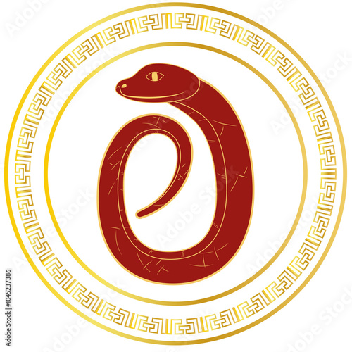 Chinese 2025 Red New Year Zodiac Asia Snake with Gradient Circle Gold Ornament