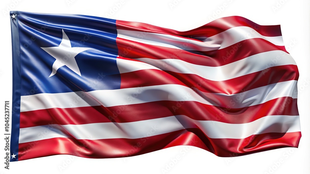 Liberia Flag Silk Background With Copy Space - White Background Liberia Flag Silk Background With Copy Space - White Background