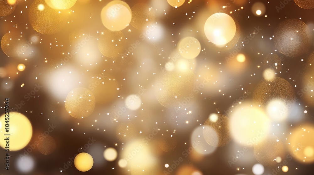 A sparkling bokeh background with soft, glowing light orbs in various shades of gold and white, creating a magical and festive feel for holiday designs