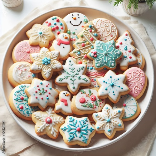 Sugar Cookies A plate of sugar cookies with festive designs isol photo