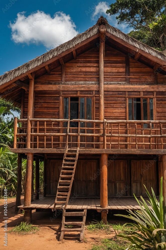 A Wooden House Bathed in Natural Light with Vibrant Tone A Wooden House Bathed in Natural Light with Vibrant Tone