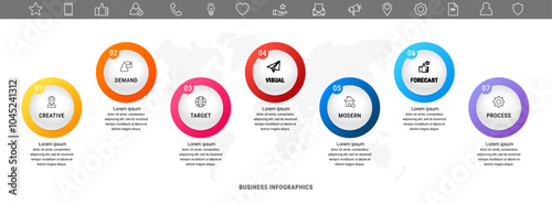 Circle vector infographic template with seven steps and options for annual reports, presentations, advertising, chart. Modern business illustration.