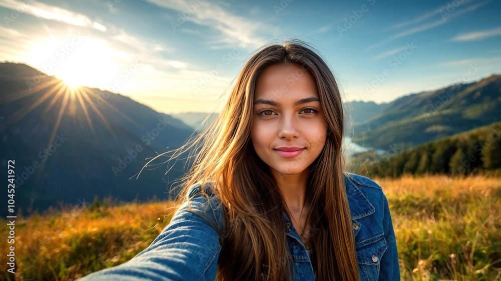 Stunning Girl Selfie in Nature, Landscape Photography, PNG, Isolated, Background Stunning Girl Selfie in Nature, Landscape Photography, PNG, Isolated, Background