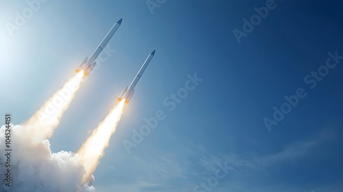 Mobile Missile Defense System in Action - Surface-to-Air Missiles Launching for Airspace Monitoring and Protection photo