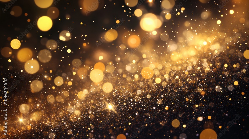 A gold dust and sparkles background with particles softly floating in the air, creating a magical and luxurious ambiance for celebrations or special events. A gold dust and sparkles background with particles softly floating in the air, creating a magical and luxurious ambiance for celebrations or special events.