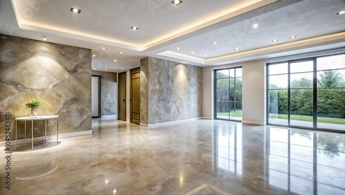 Forced perspective polished plaster wall creating modern architectural finishes in elegant room setting