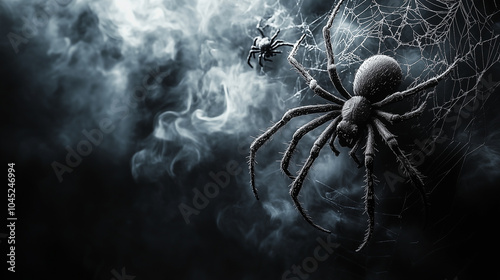 reepy Spiders and Webs on Dark Halloween Background photo