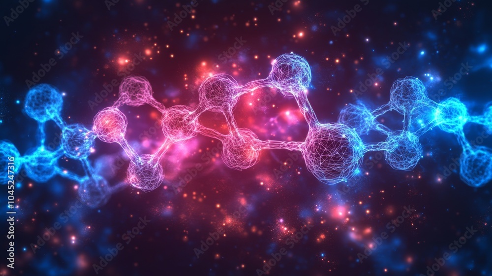 A vibrant digital representation of a molecular structure, showcasing interconnected nodes in blue and pink hues. A vibrant digital representation of a molecular structure, showcasing interconnected nodes in blue and pink hues.