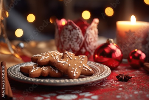 Christmas gingerbread cookies in shape of a star. Generative Ai