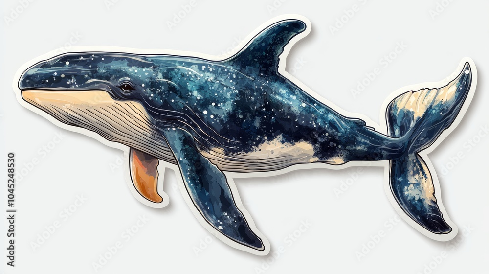 Fototapeta premium Artistic illustration of a blue whale featuring a cosmic design, showcasing vibrant colors and intricate details.