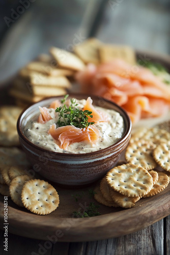 Close up of smoked salmon dip in bowl generated.AI photo