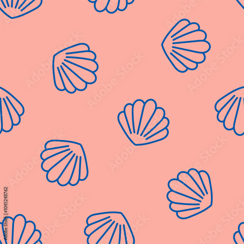 Pink seamless pattern with blue seashells