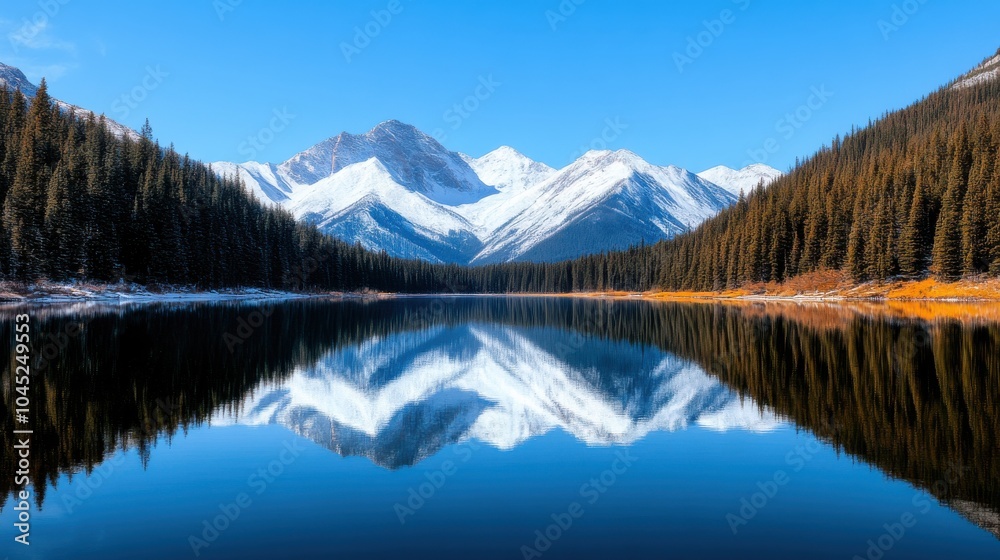 Snow-Covered Peaks Reflected in Pristine Lake Snow-Covered Peaks Reflected in Pristine Lake