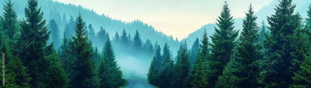 Fog rolling through a dense forest in the mountains during early morning Fog rolling through a dense forest in the mountains during early morning
