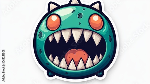 A vibrant and playful cartoon monster with bright orange eyes and sharp teeth, perfect for kids' art.