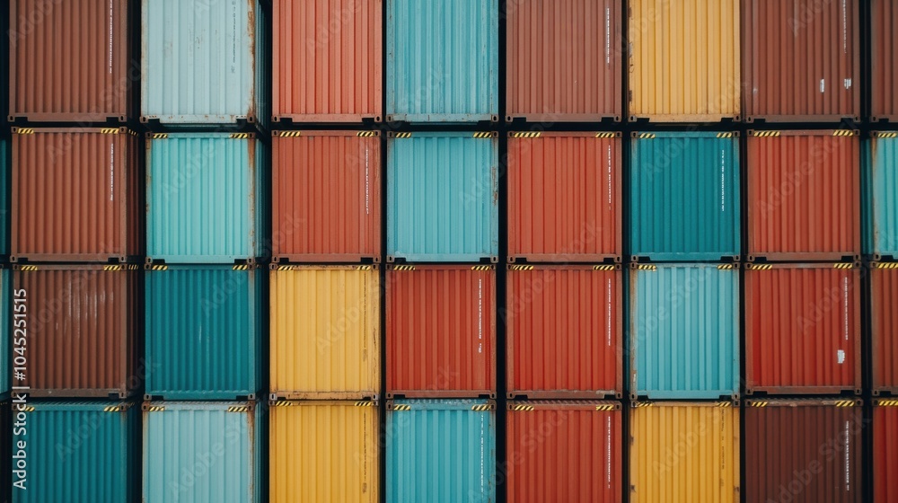 Colorful Stacked Containers in Shipping Yard Colorful Stacked Containers in Shipping Yard