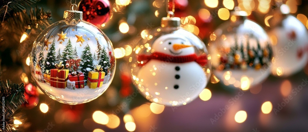Festive ornaments adorn a holiday tree Festive ornaments adorn a holiday tree