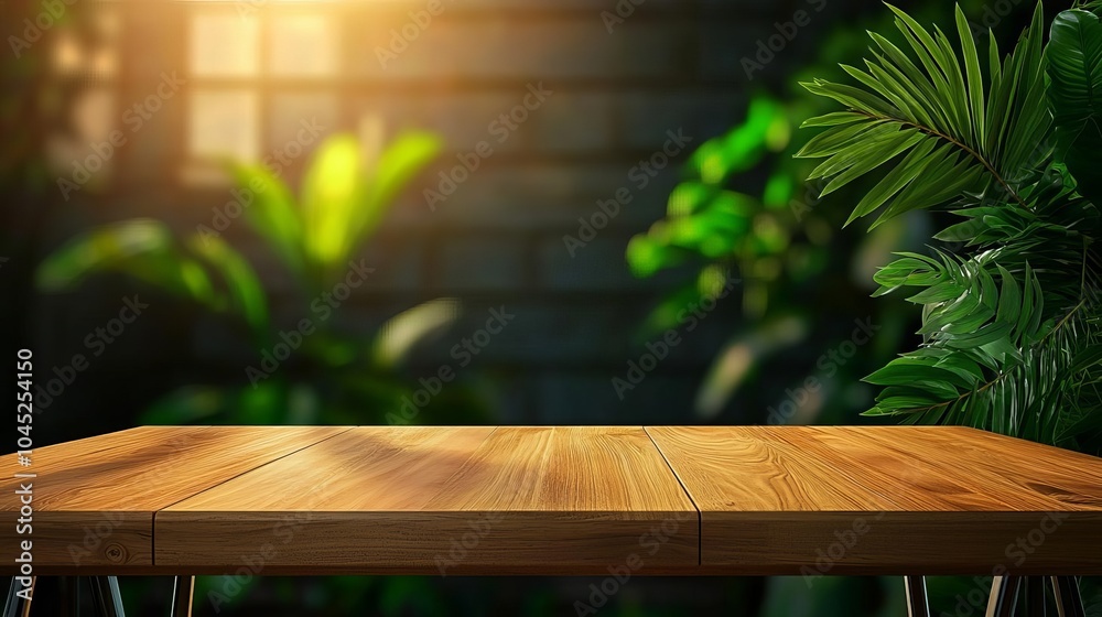 Industrial wooden desk in a coworking space, exposed metal framework, sunlit room, lush green plants in the background, sleek and stylish setup, inspiring workspace Industrial wooden desk in a coworking space, exposed metal framework, sunlit room, lush green plants in the background, sleek and stylish setup, inspiring workspace