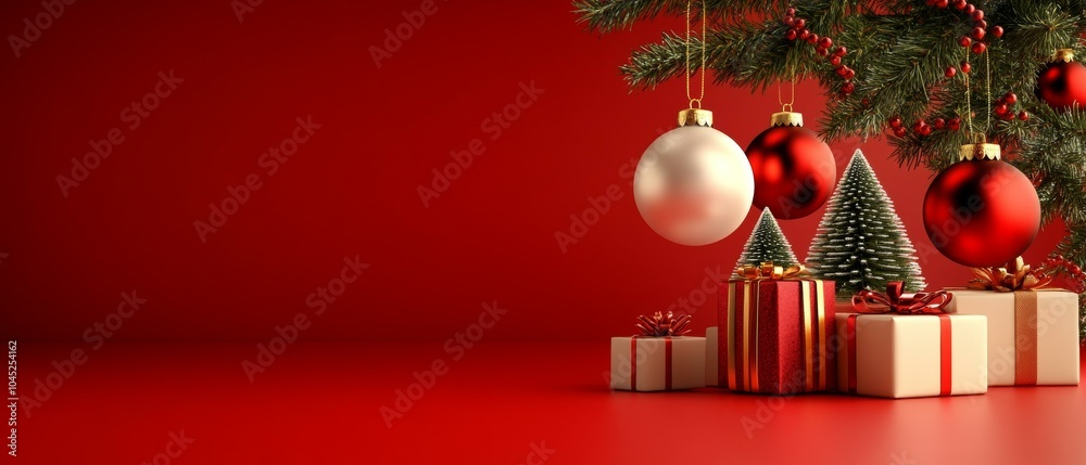 Festive Christmas tree surrounded by colorful presents Festive Christmas tree surrounded by colorful presents