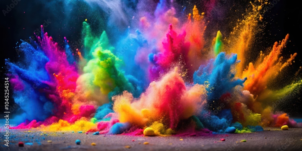 A vibrant burst of colorful powder against a dark background, capturing the essence of explosive energy and creative expression. A vibrant burst of colorful powder against a dark background, capturing the essence of explosive energy and creative expression.