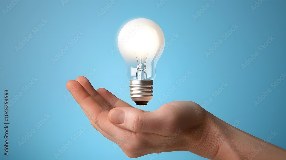 A glowing light bulb levitates above an open hand, representing a new idea or inspiration. A glowing light bulb levitates above an open hand, representing a new idea or inspiration.