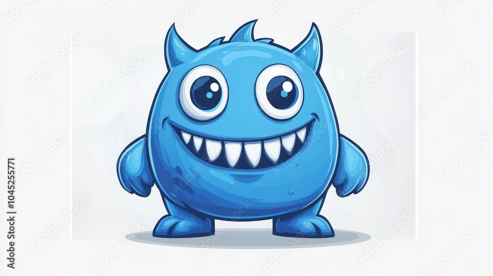 A cute, cartoonish blue monster with big eyes and a wide grin, standing against a light background. A cute, cartoonish blue monster with big eyes and a wide grin, standing against a light background.
