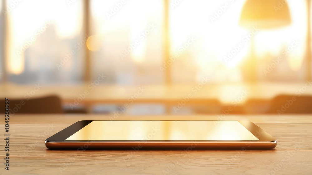Modern Tablet on a Wooden Table with Soft Lighting