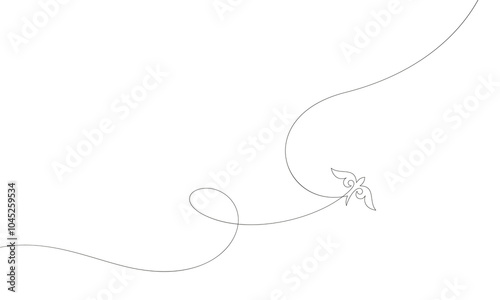 Kazakh ornament single line drawing, Kus kanat (bird's wings) Representing freedom, Bird flying freely over the Central Asian steppe, Vector illustration nomad traditional modern design element