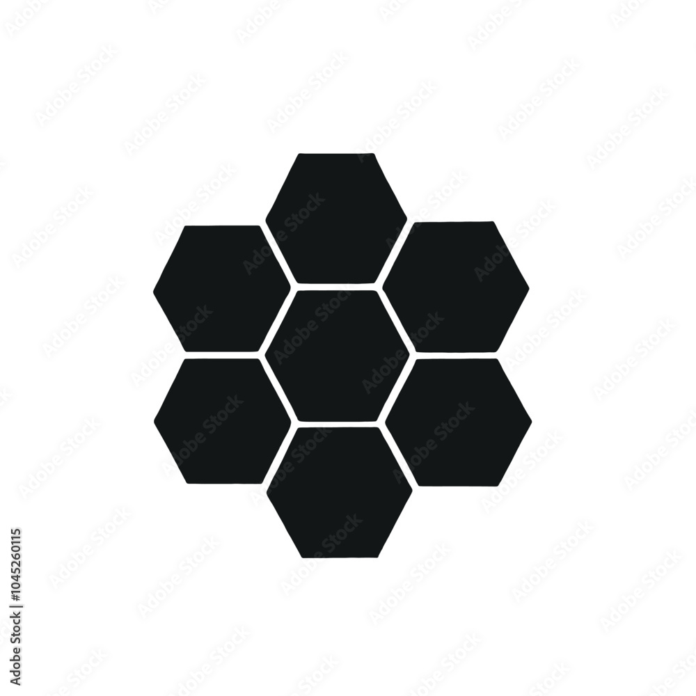Hexagonal black shapes arranged in a geometric pattern on a white background