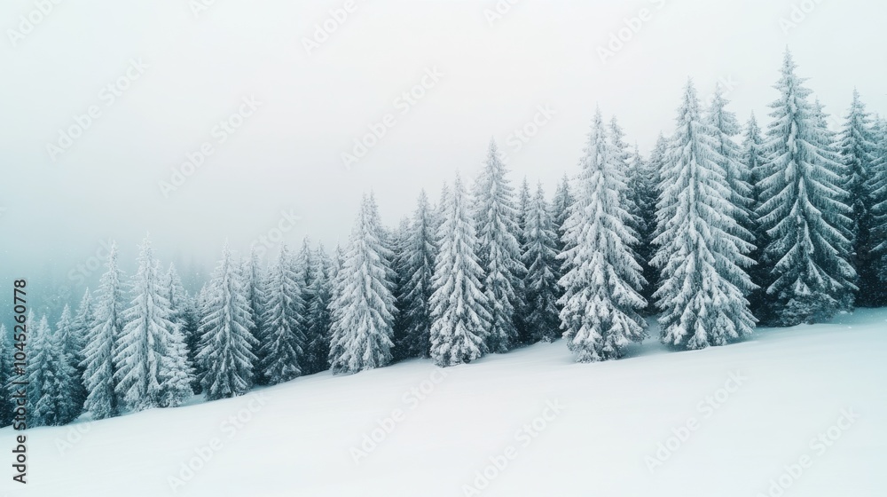 Serene Winter Scene with Snow-Covered Pines Serene Winter Scene with Snow-Covered Pines