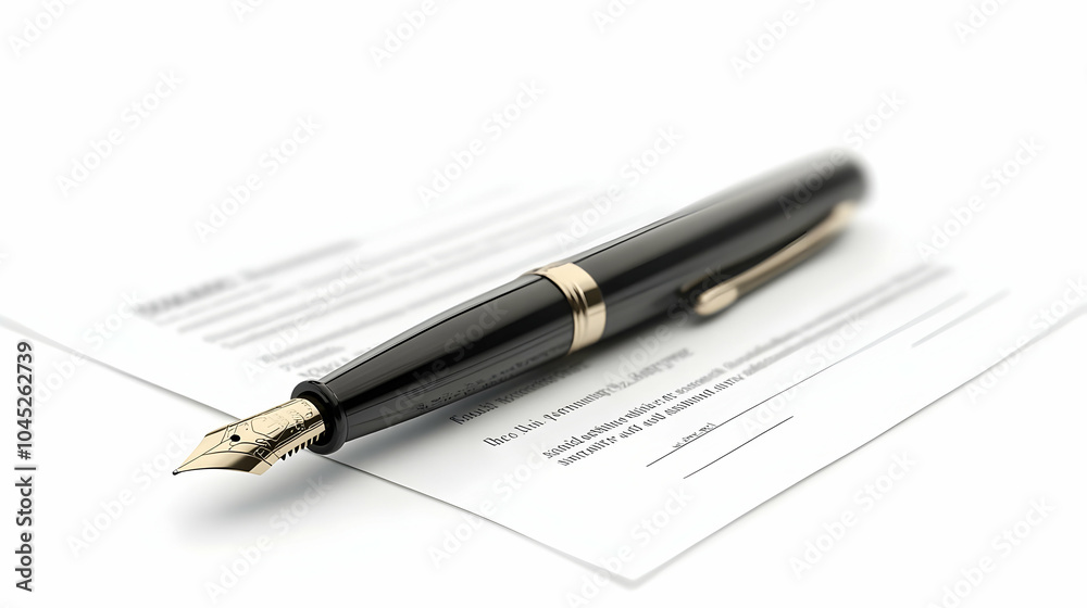 3D Business Contract Fountain Pen Hovering Rotating White Background Icon Concept Successful Negotiation Partnership Agreement Corporate Deals Financial Services Banners
