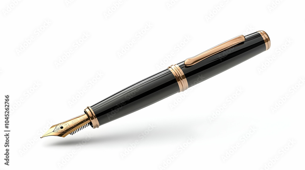 3D Business Contract Fountain Pen Mid Air Rotation Isolated White Background Agreement Partnership Concept Corporate Deals Financial Services Icon
