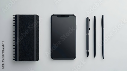 3D Minimalist Flat Lay Smartphone Financial App Sleek Pen Notebook White Surface Top Down View Simplicity Modern Finance Tools Advertising Financial Apps Mobile Banking