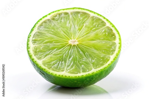 Fresh green lime cut in half isolated on white background